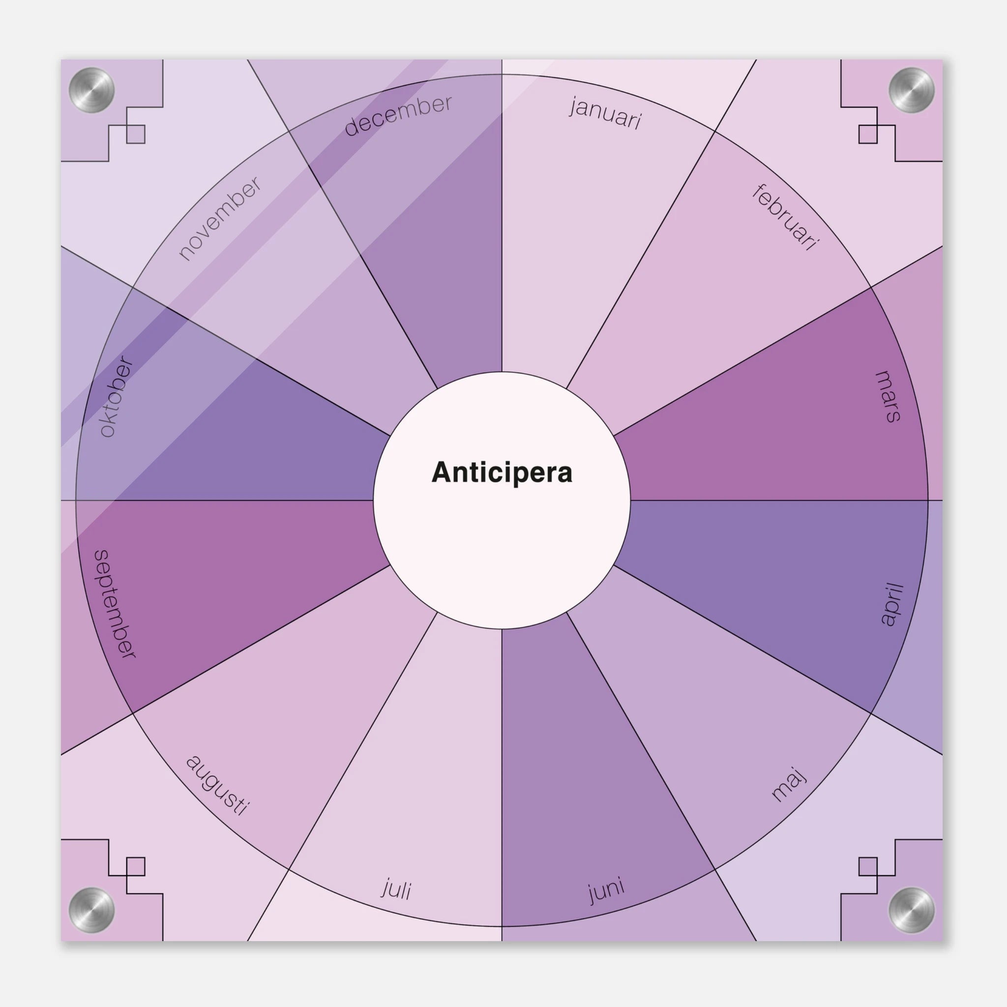 Anticipera Evighetsplanerare i geometrisk stil och olika lila toner. I mitten står texten Anticipera 2026. 