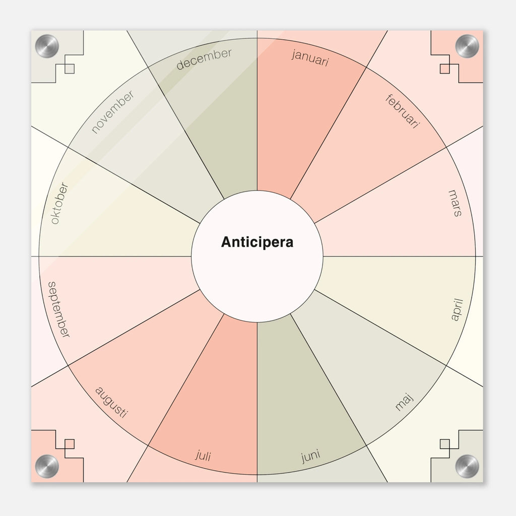 Anticipera Evighetsplanerare i geometrisk stil och färgerna gråbeige och gammelrosa. I mitten står texten Anticipera. 