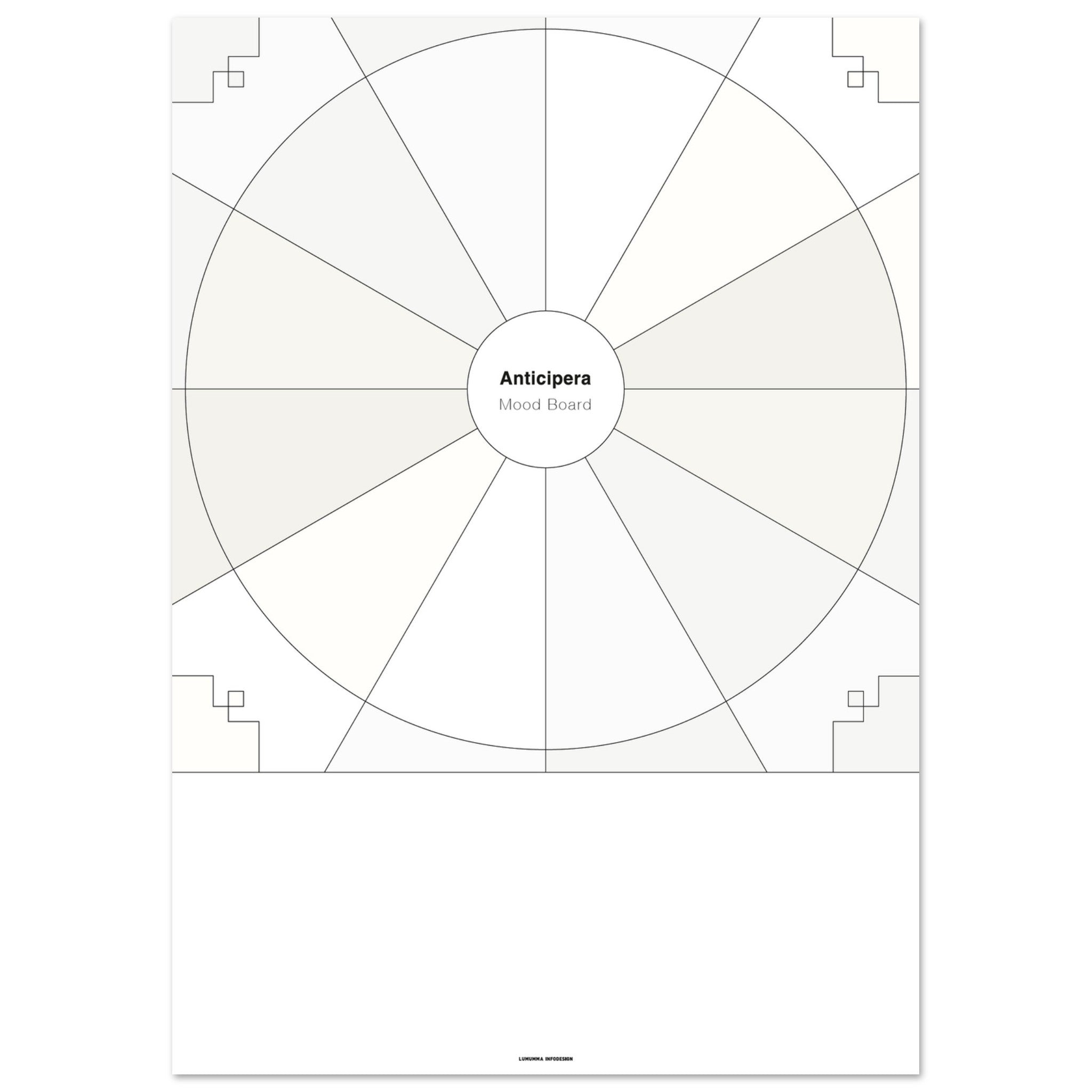 En mood board i geometrisk stil. Nästintill färglös - bara små skillnader på toner av vitt. 