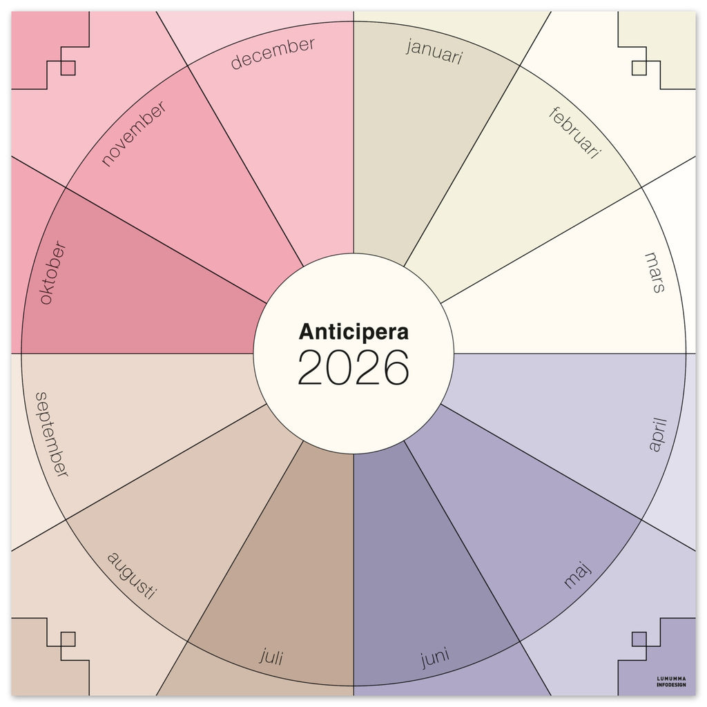 Anticipera väggplanerare i geometrisk stil och färgerna rosa, lila, offwhite och brun. 