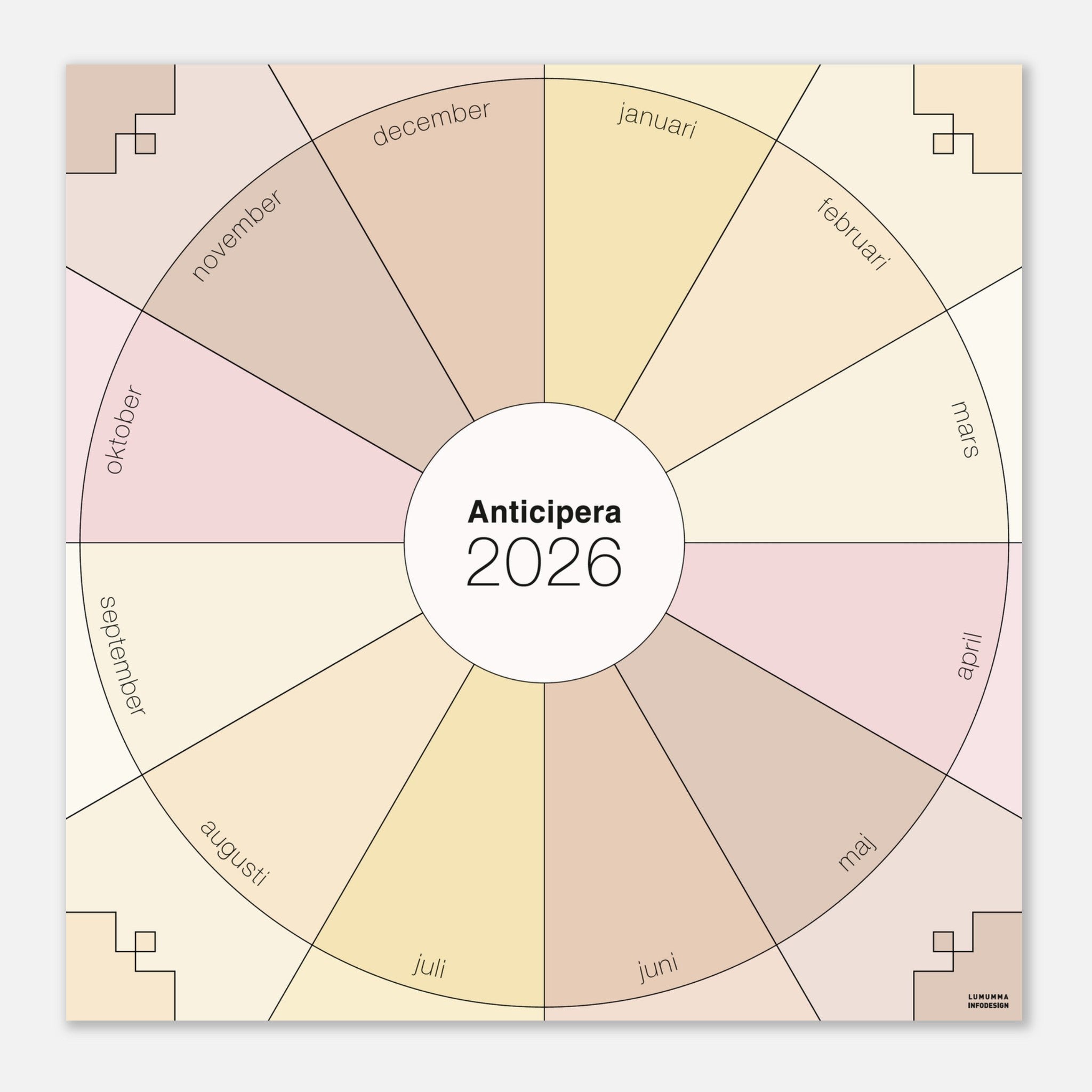 En Anticipera väggplanerare i sex olika champagnefärger - från blek champagnegula toner till sparkling rosérosa.