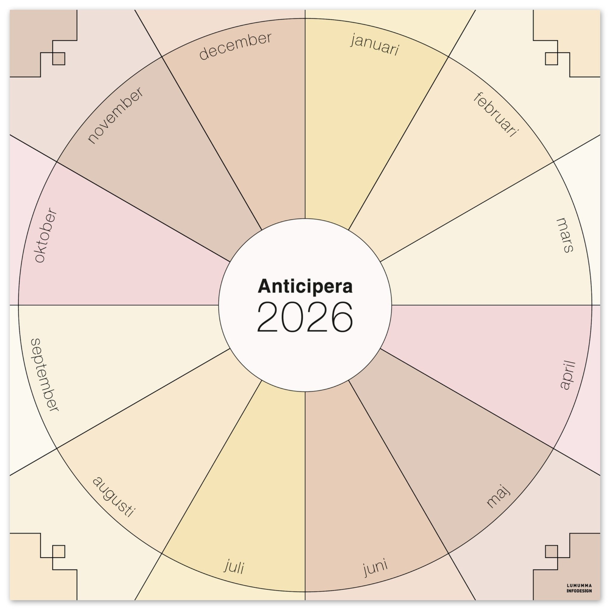 En Anticipera väggplanerare i sex olika champagnefärger - från blek champagnegula toner till sparkling rosérosa.